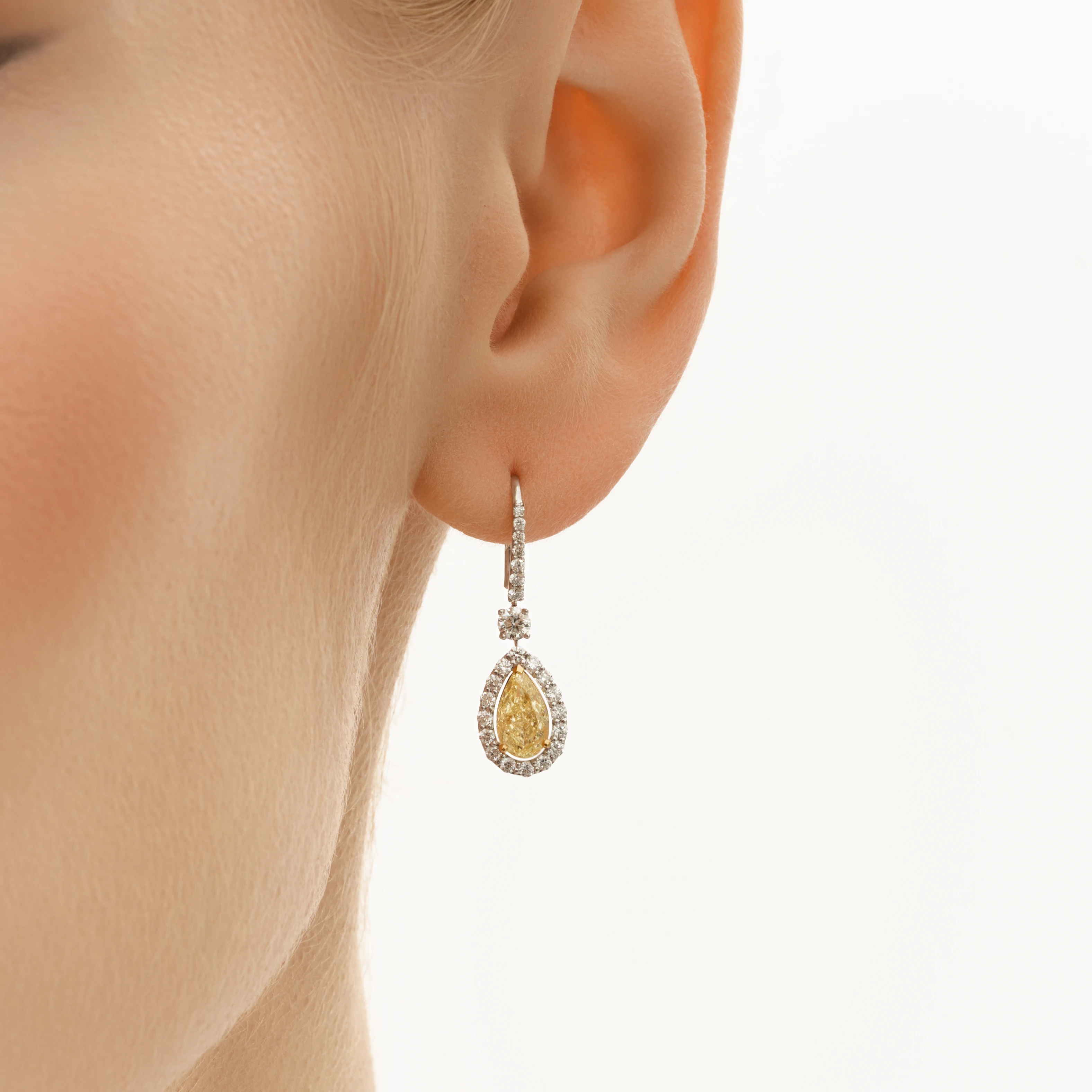 YELLOW PEAR AND WHITE DIAMOND EARRINGS