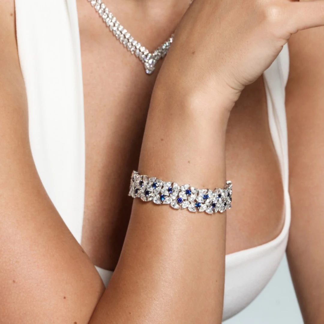 SAPPHIRE AND DIAMOND FLORAL BRACELET