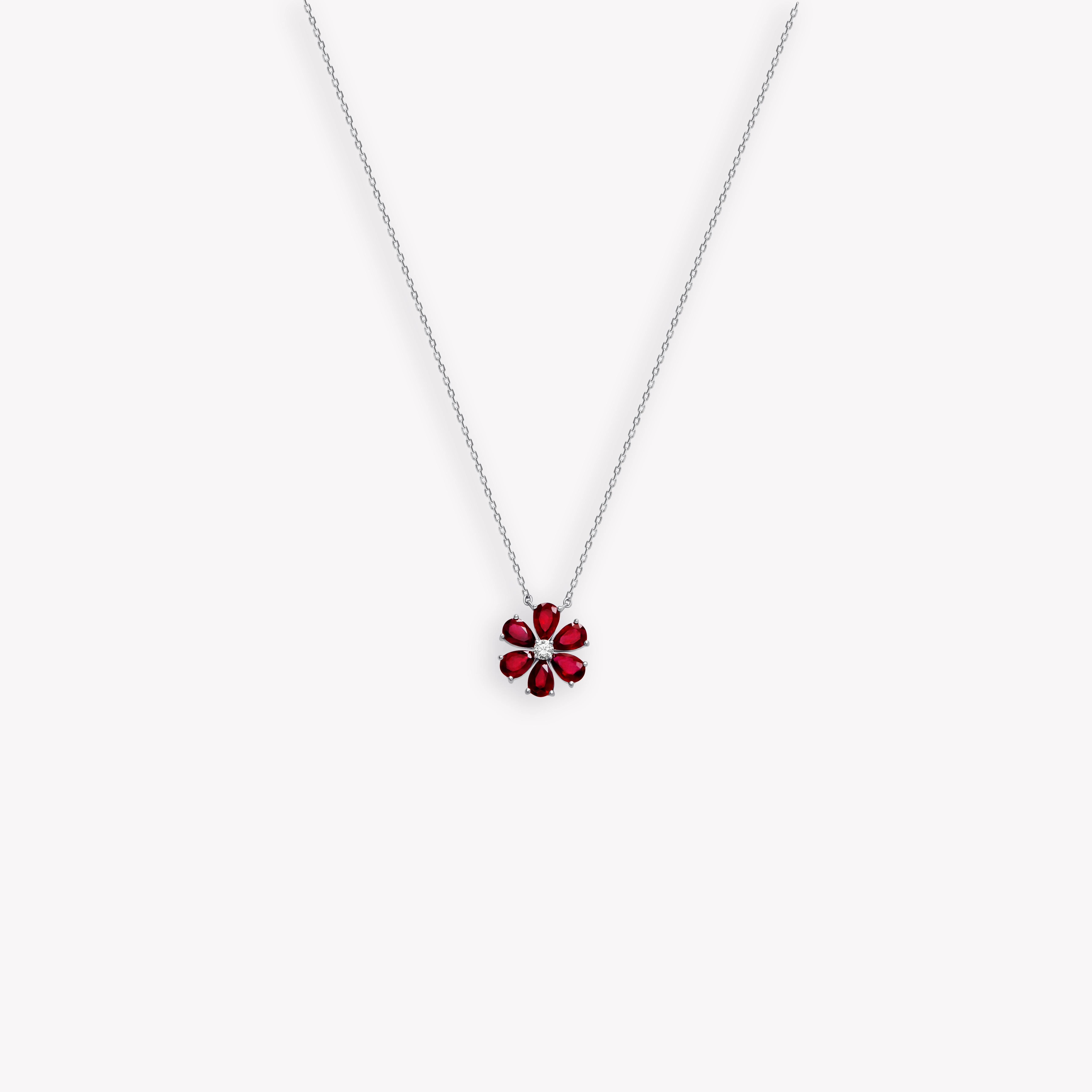 RUBY AND DIAMOND FLOWER PENDANT 