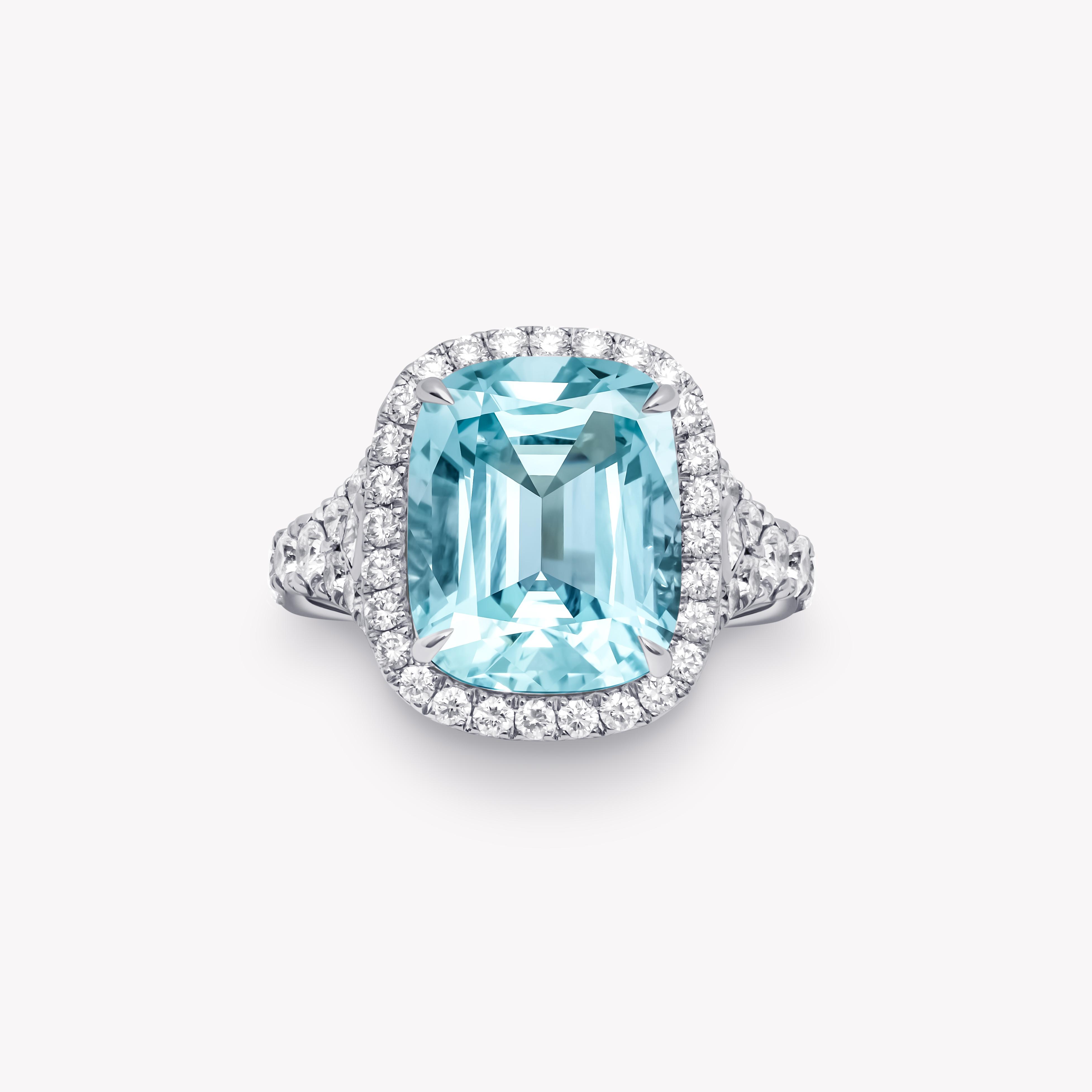 CUSHION CUT AQUAMARINE AND DIAMOND RING