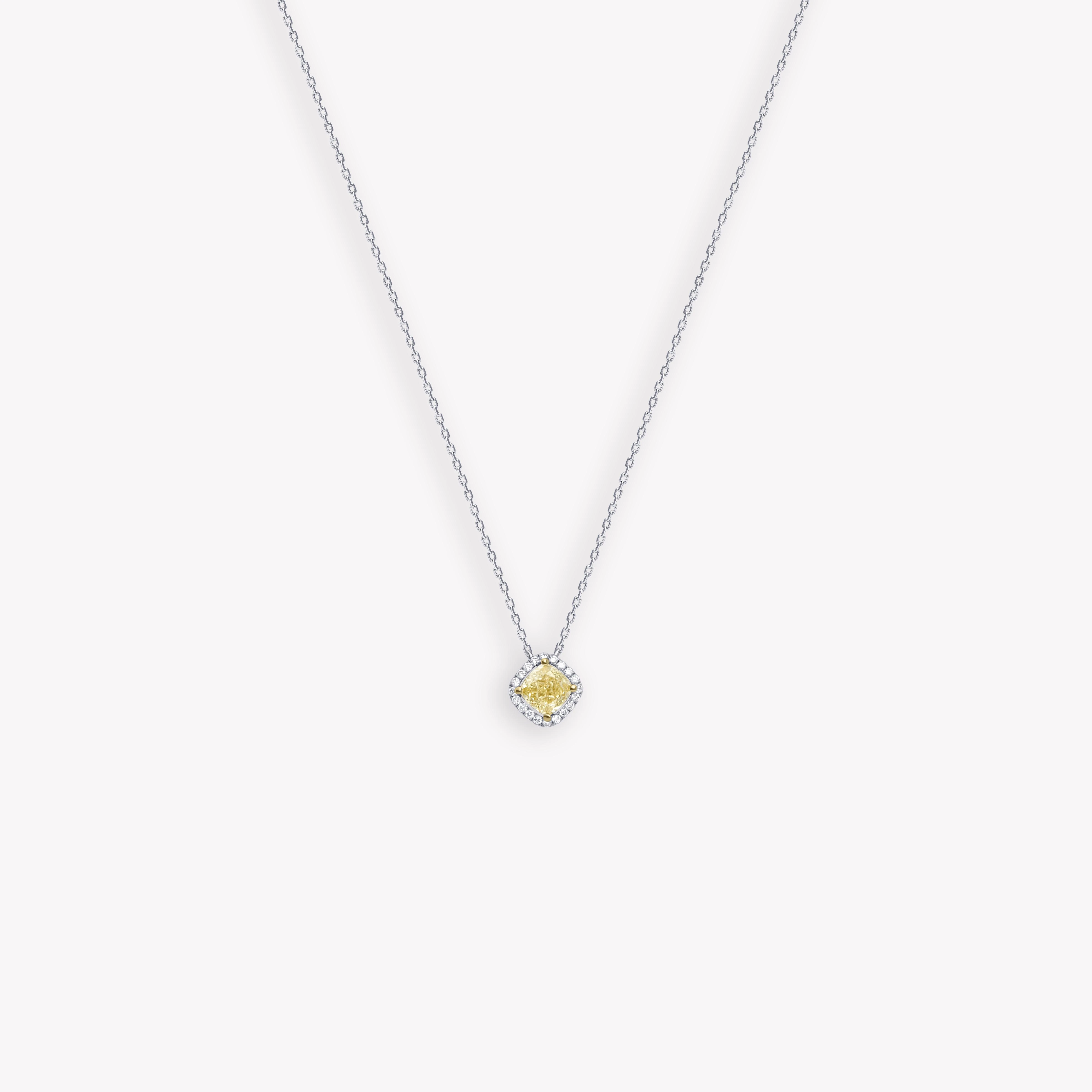 CUSHION CUT YELLOW AND WHITE DIAMOND PENDANT