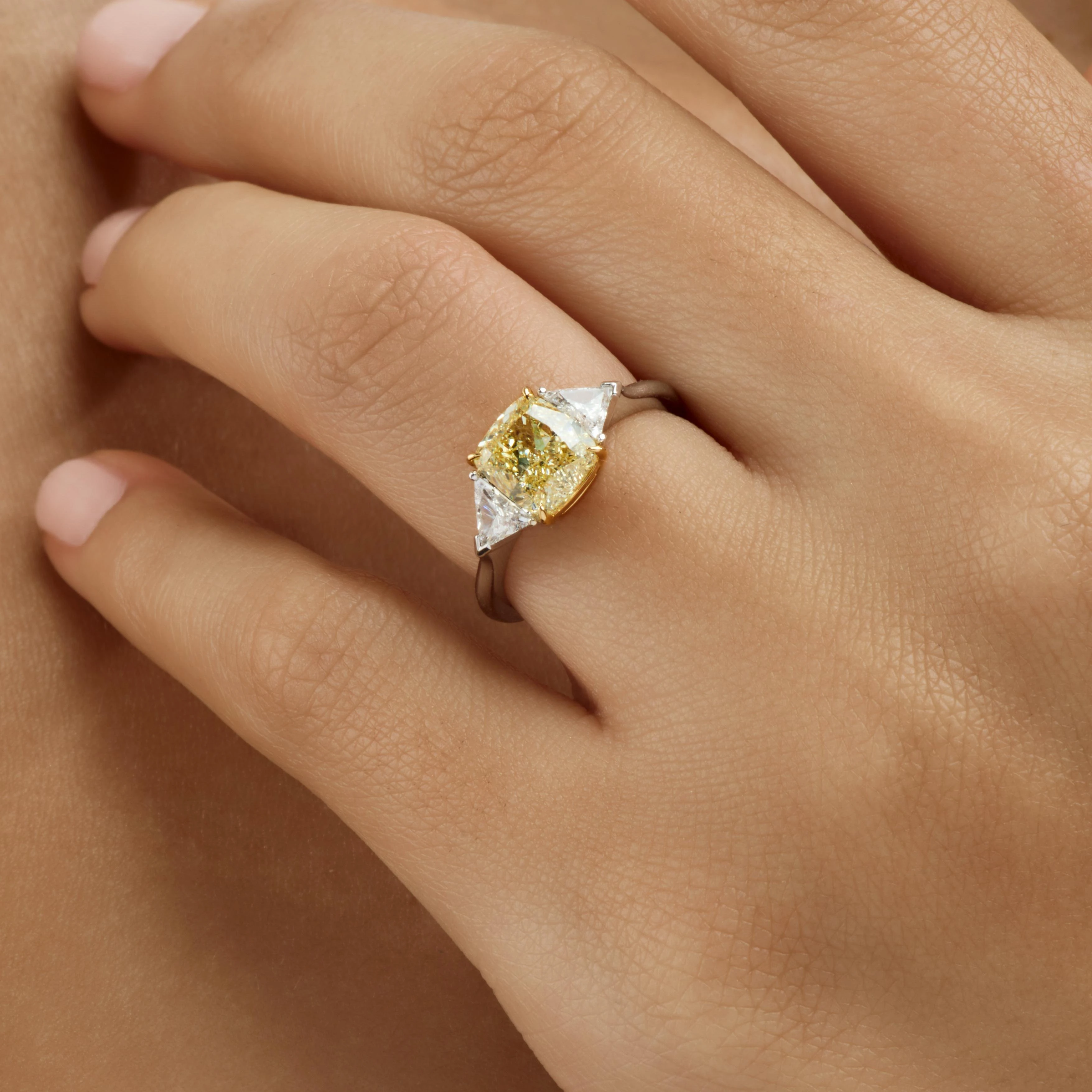 CUSHION CUT YELLOW DIAMOND ENGAGEMENT RING